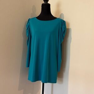 Lark & Ro Teal Blouse with Gathered Sleeves